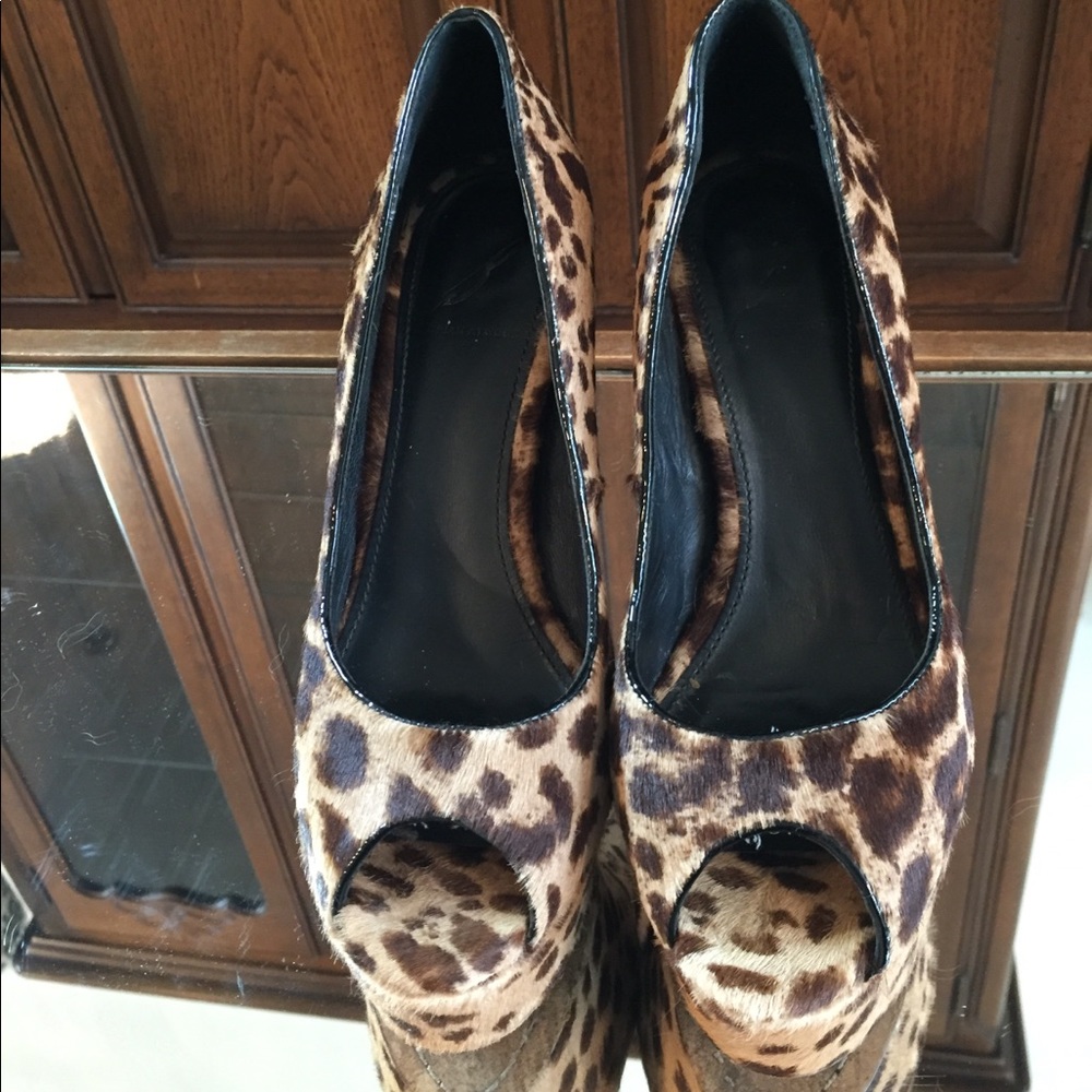 Brian Atwood Leopard Print Ponyhair Platform Pumps